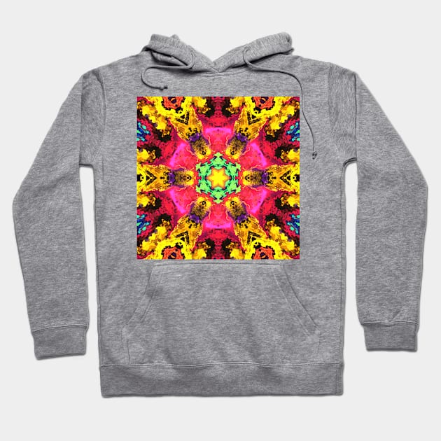 Psychedelic Hippie Flower Green Pink and Yellow Hoodie by WormholeOrbital